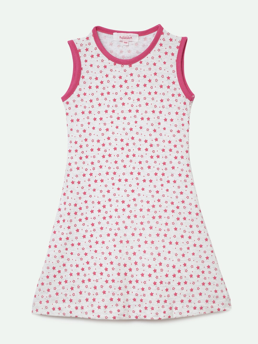 

Hopscotch Girls Pink & White Printed Round Neck A-Line Dress