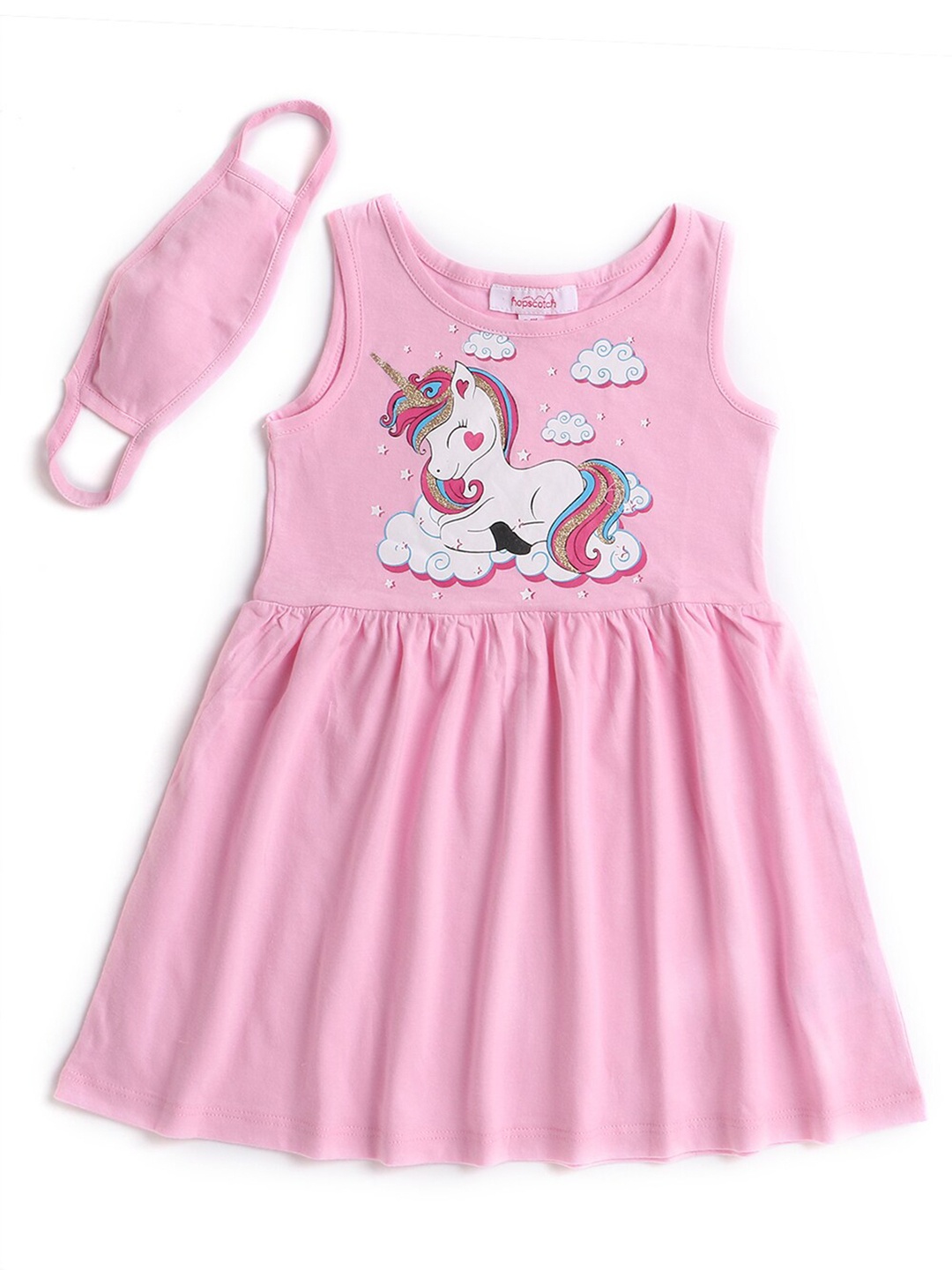 

Hopscotch Girls Pink Printed Fit & Flare Dress