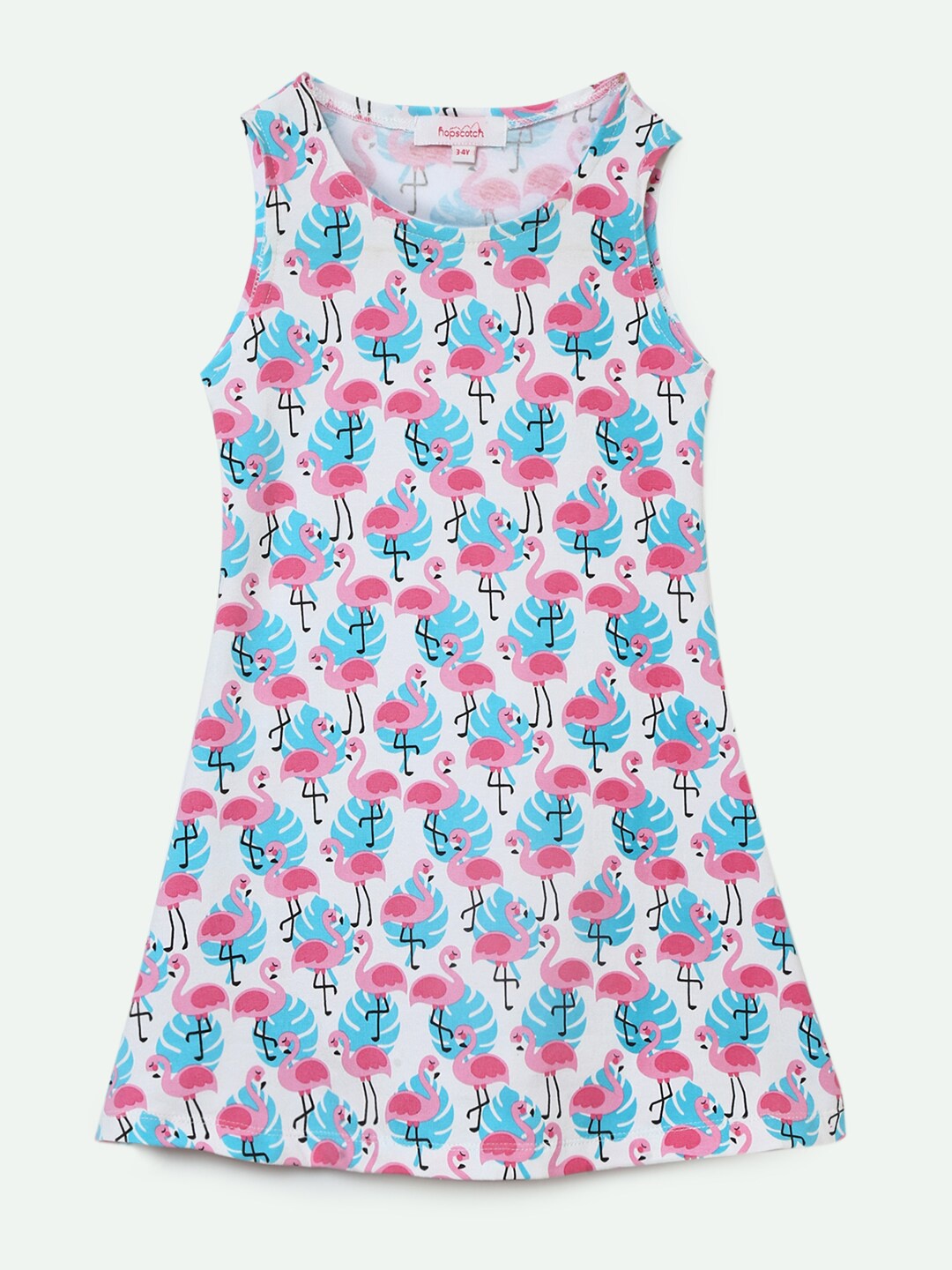 

Hopscotch Girls White & Blue A-Line Cotton Blend Dress