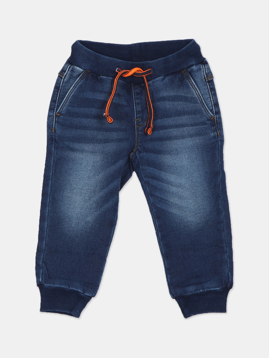 

U.S. Polo Assn. Boys Blue Solid Jogger Fit Mildly Distressed Light Fade Jeans
