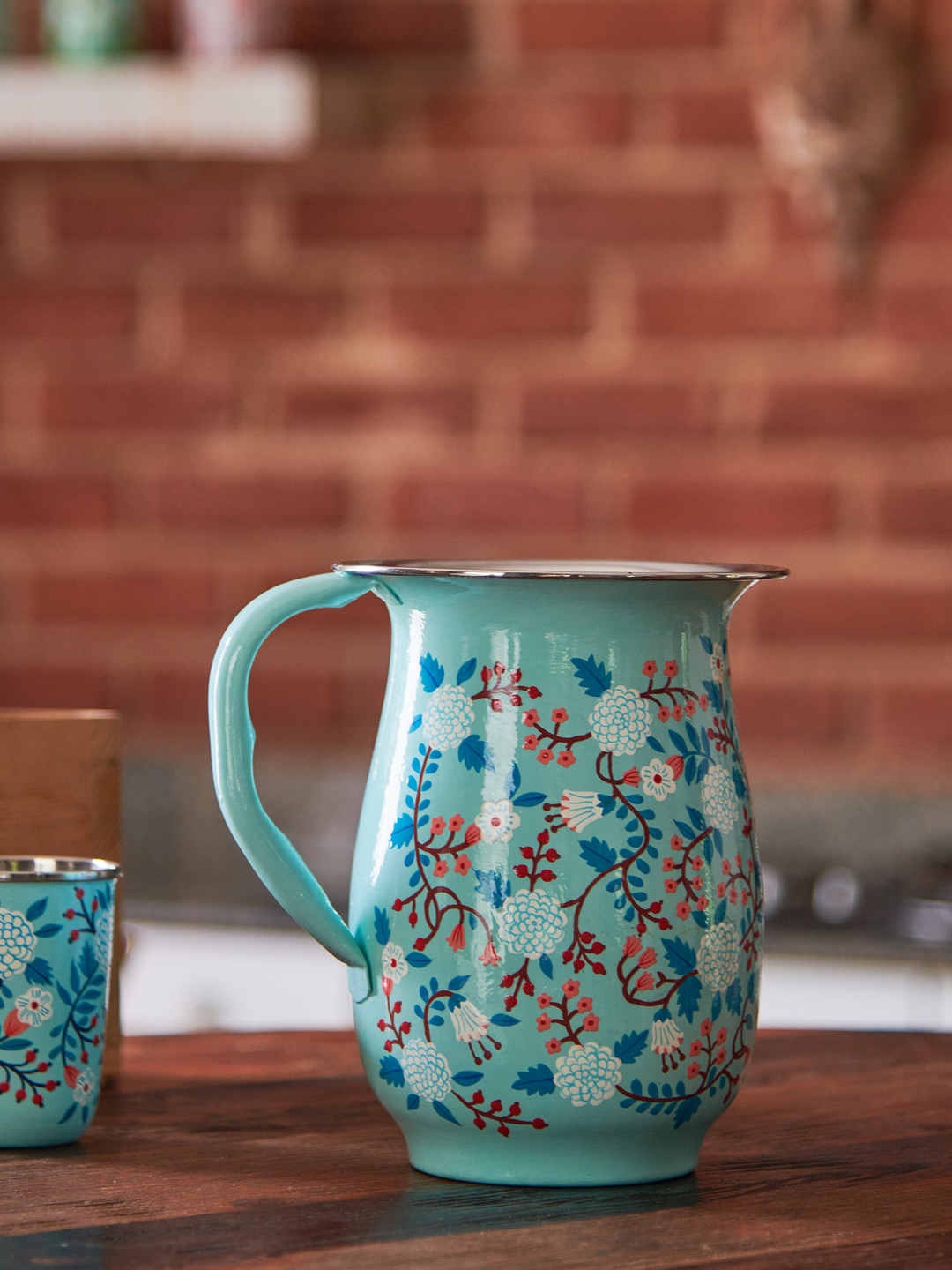 

Chumbak Light Blue Country Floral Glass Pitcher