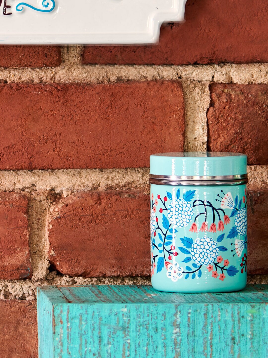

Chumbak Blue & White Hand-Painted Stainless Steel Cannister