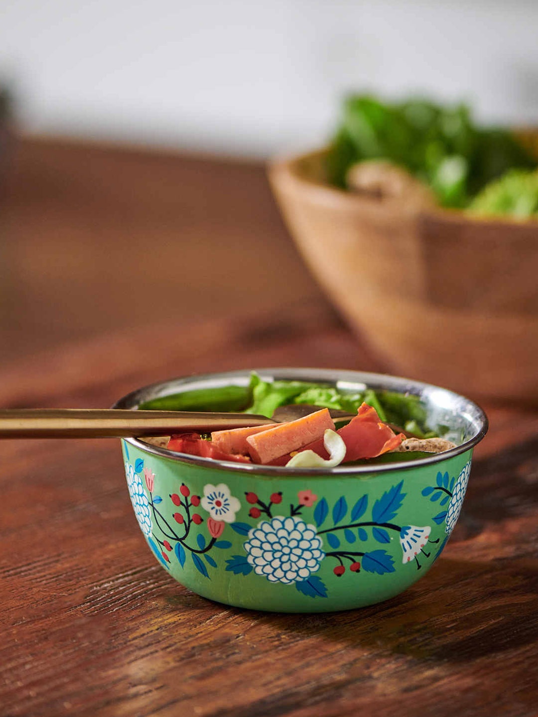 

Chumbak Blue Floral Printed Steel Bowl