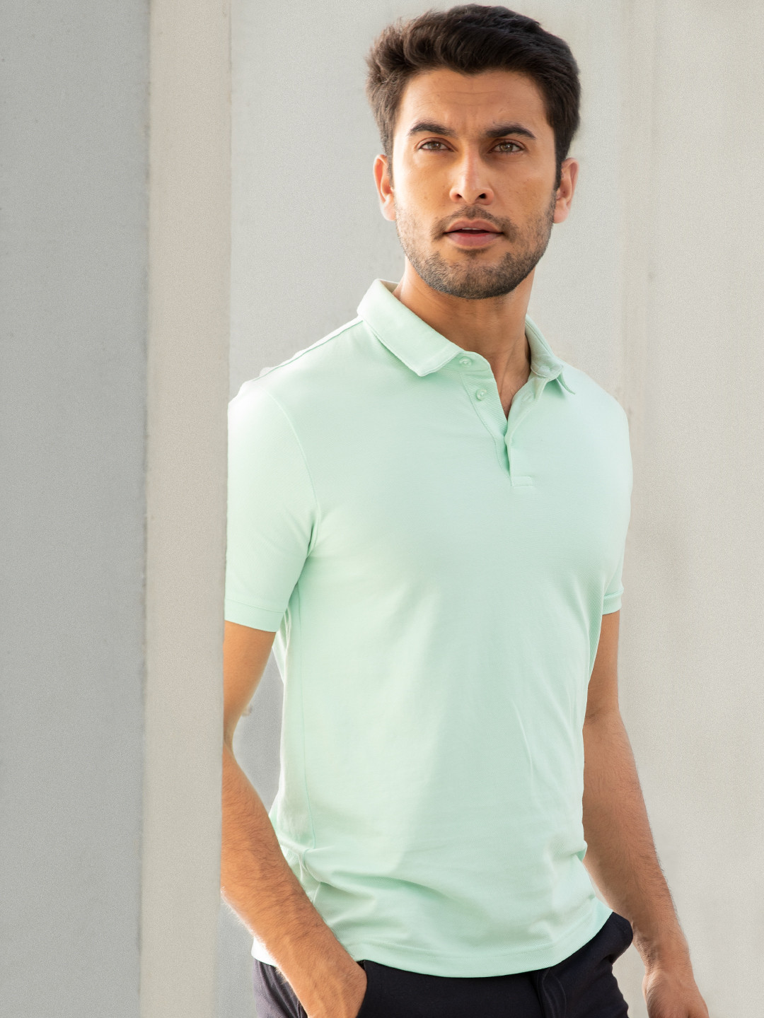 

DaMENSCH Men Solid Thermoregulating Regular Fit 3 Button Polo T-shirt, Blue