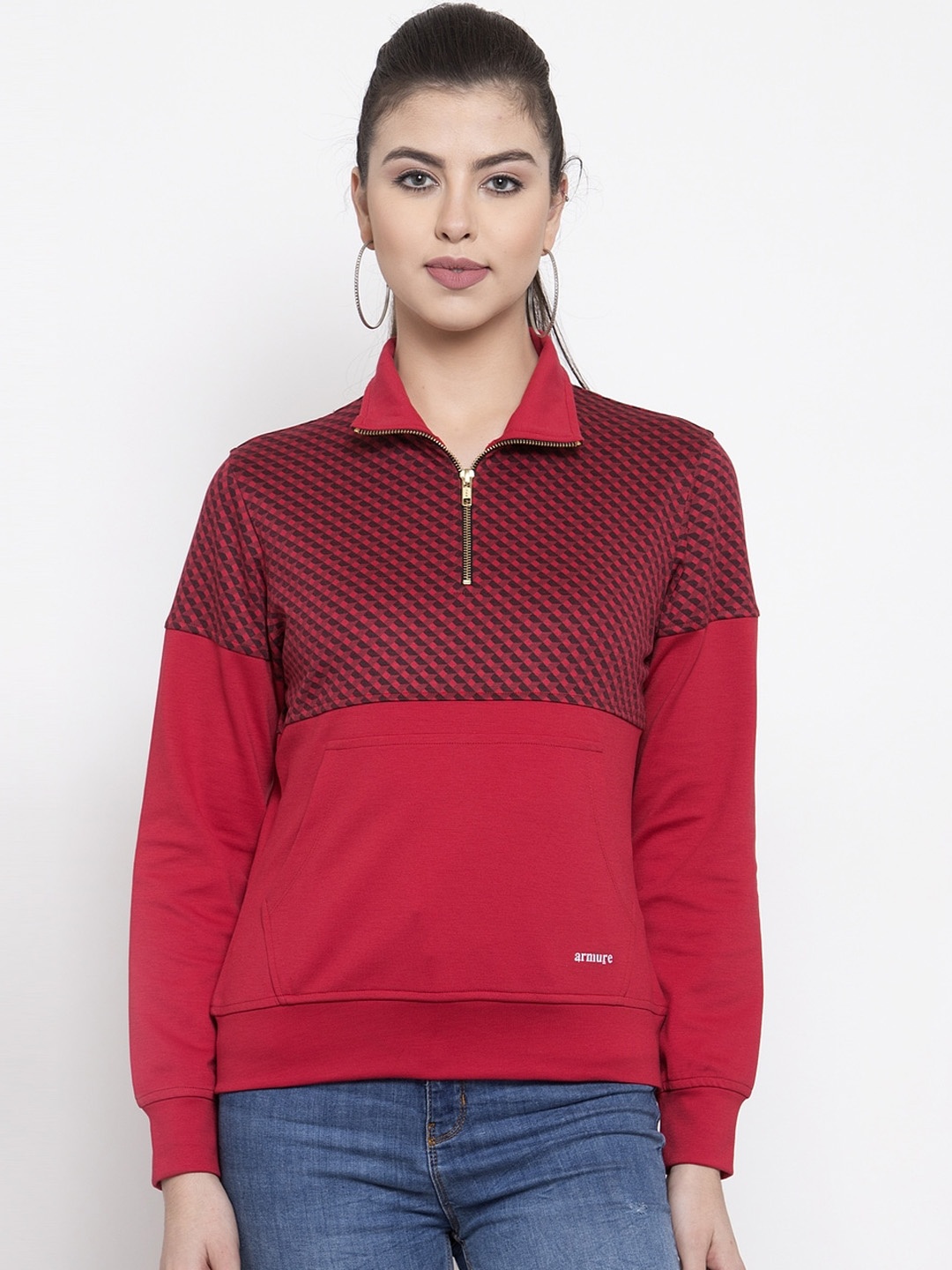 

armure Women Red Geometric Lightweight Crop Sporty Jacket