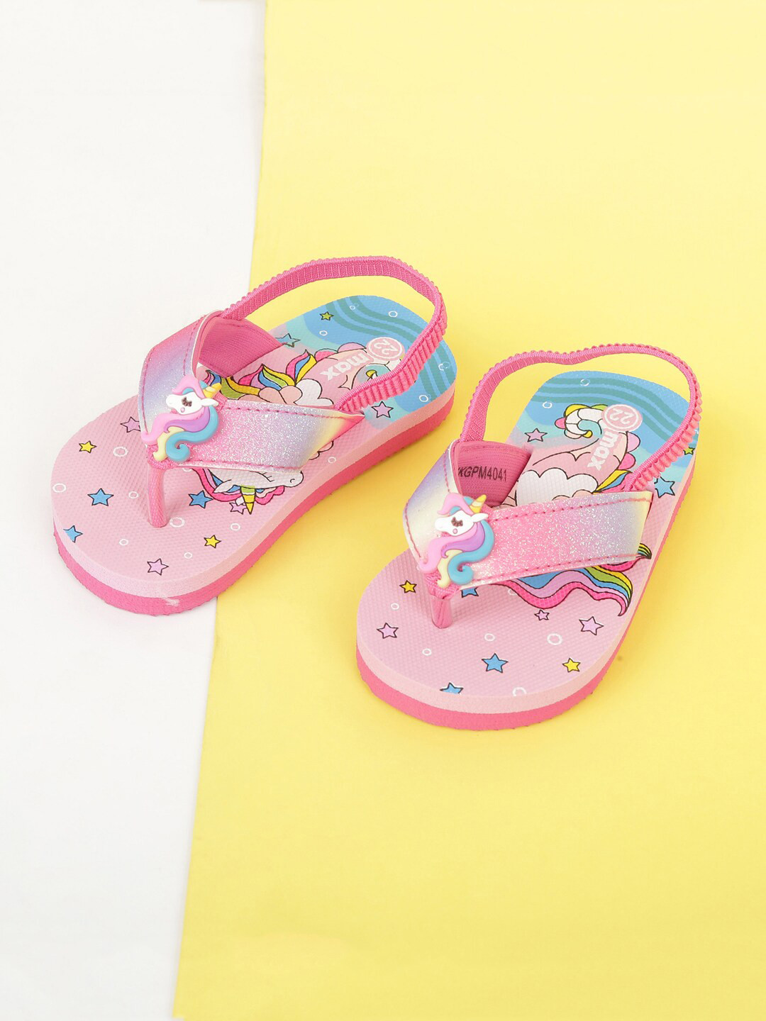 

max Girls Pink & Blue Printed Thong Flip-Flops