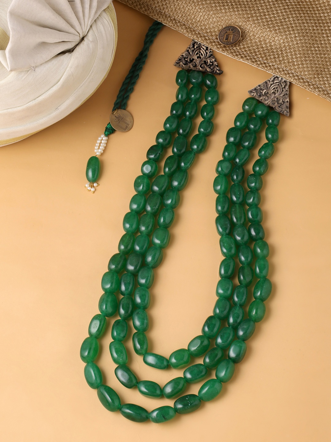 

COSA NOSTRAA Men Green & Gold-Toned Layered Necklace