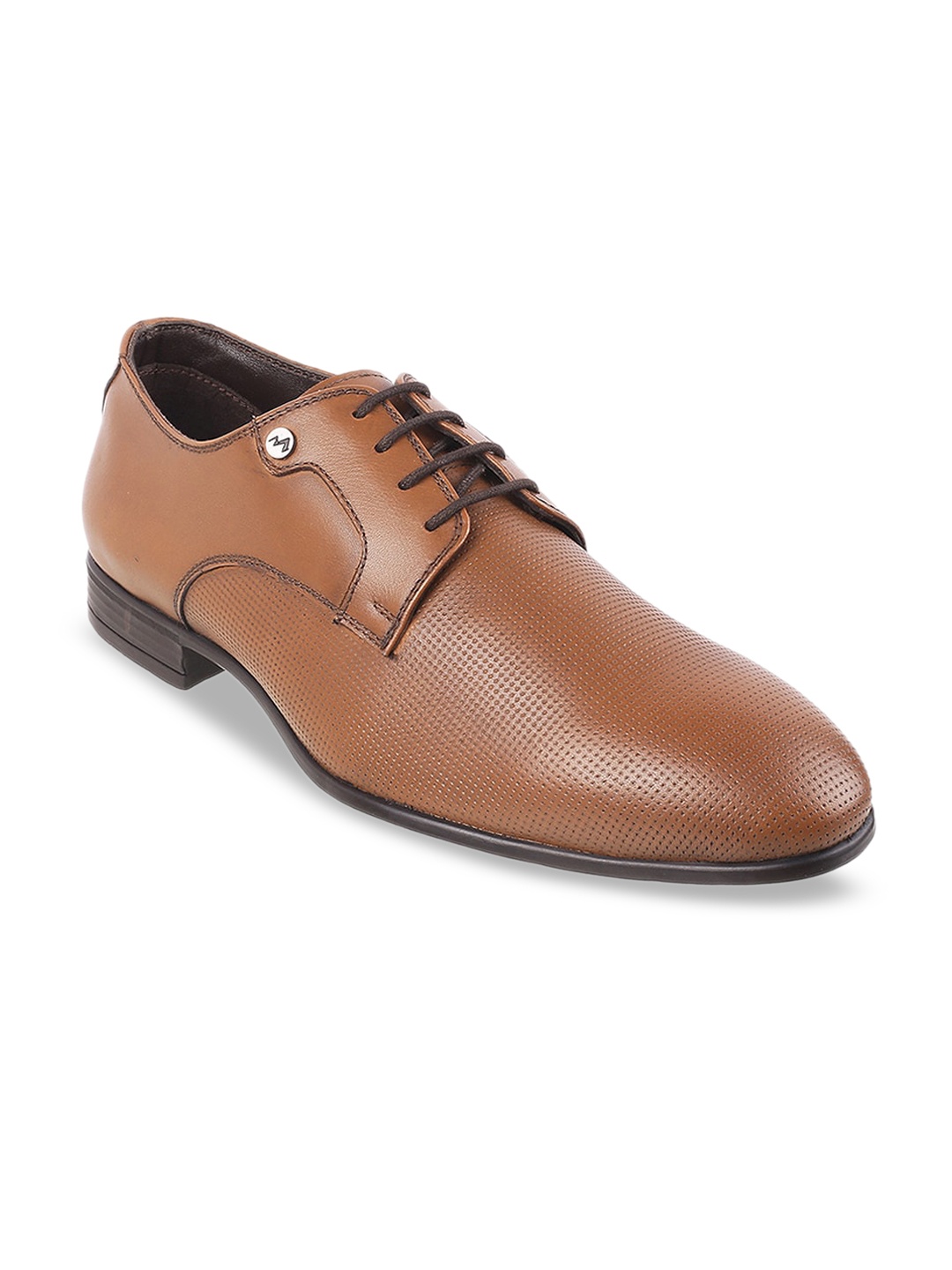 

Metro Men Tan Brown Textured Leather Formal Derbys