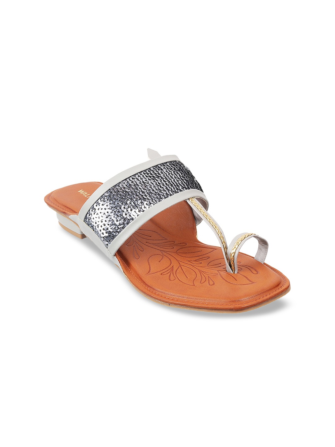 

WALKWAY by Metro Women Grey Embellished Leather Ethnic One Toe Flats