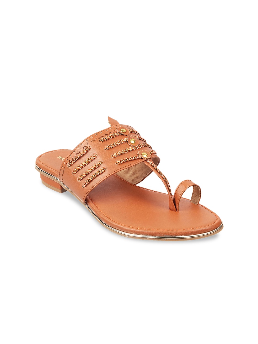 

WALKWAY by Metro Women Tan One Toe Flats with Laser Cuts