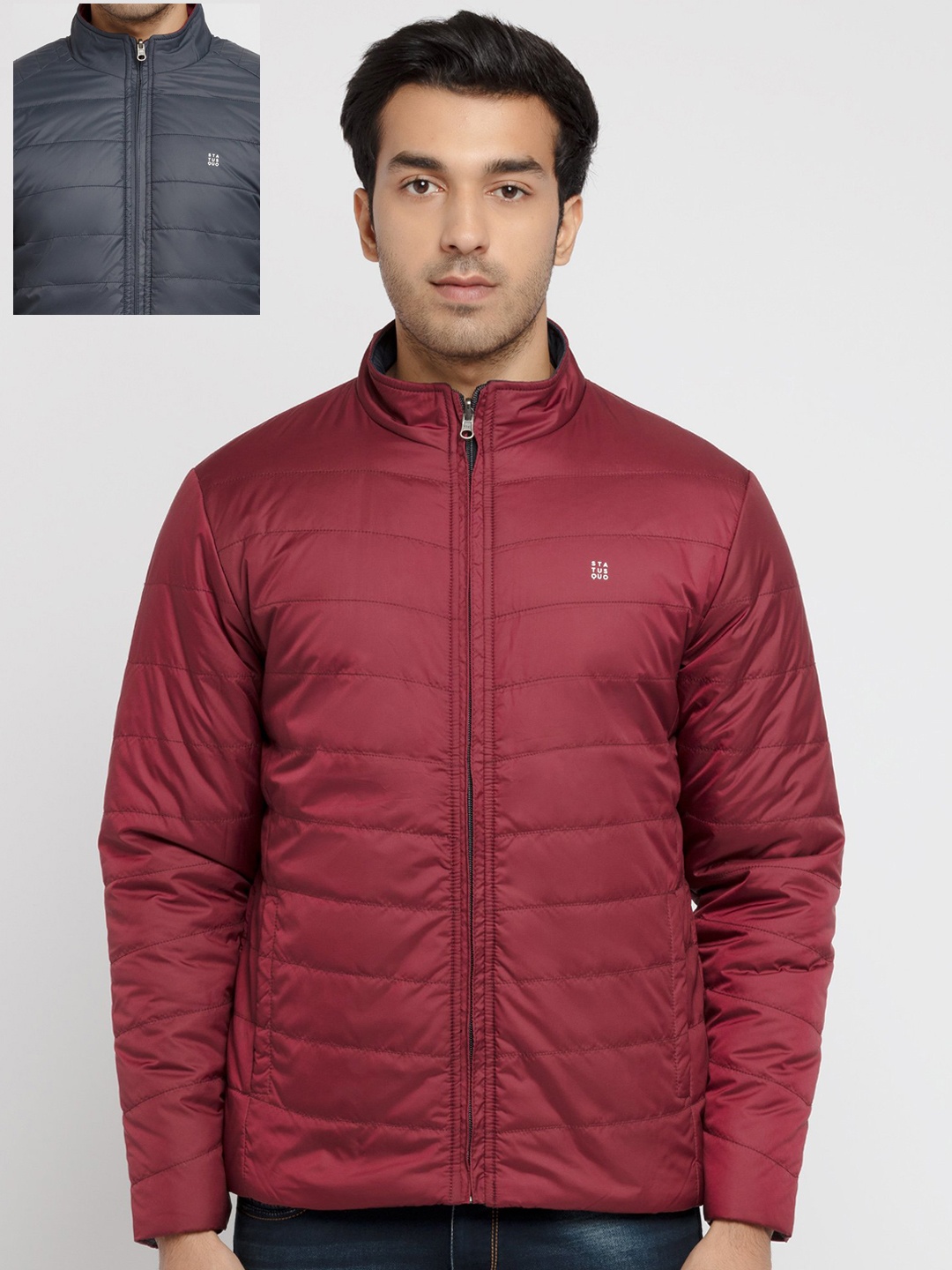 

Status Quo Men Maroon & Navy Blue Reversible Padded Jacket
