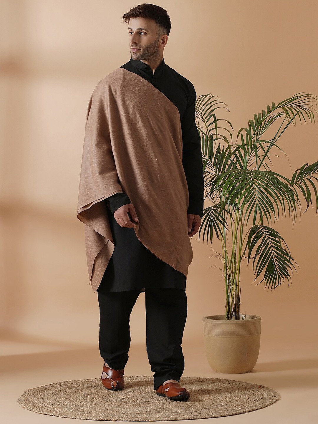 

SHINGORA Men Beige Woven Design Shawl