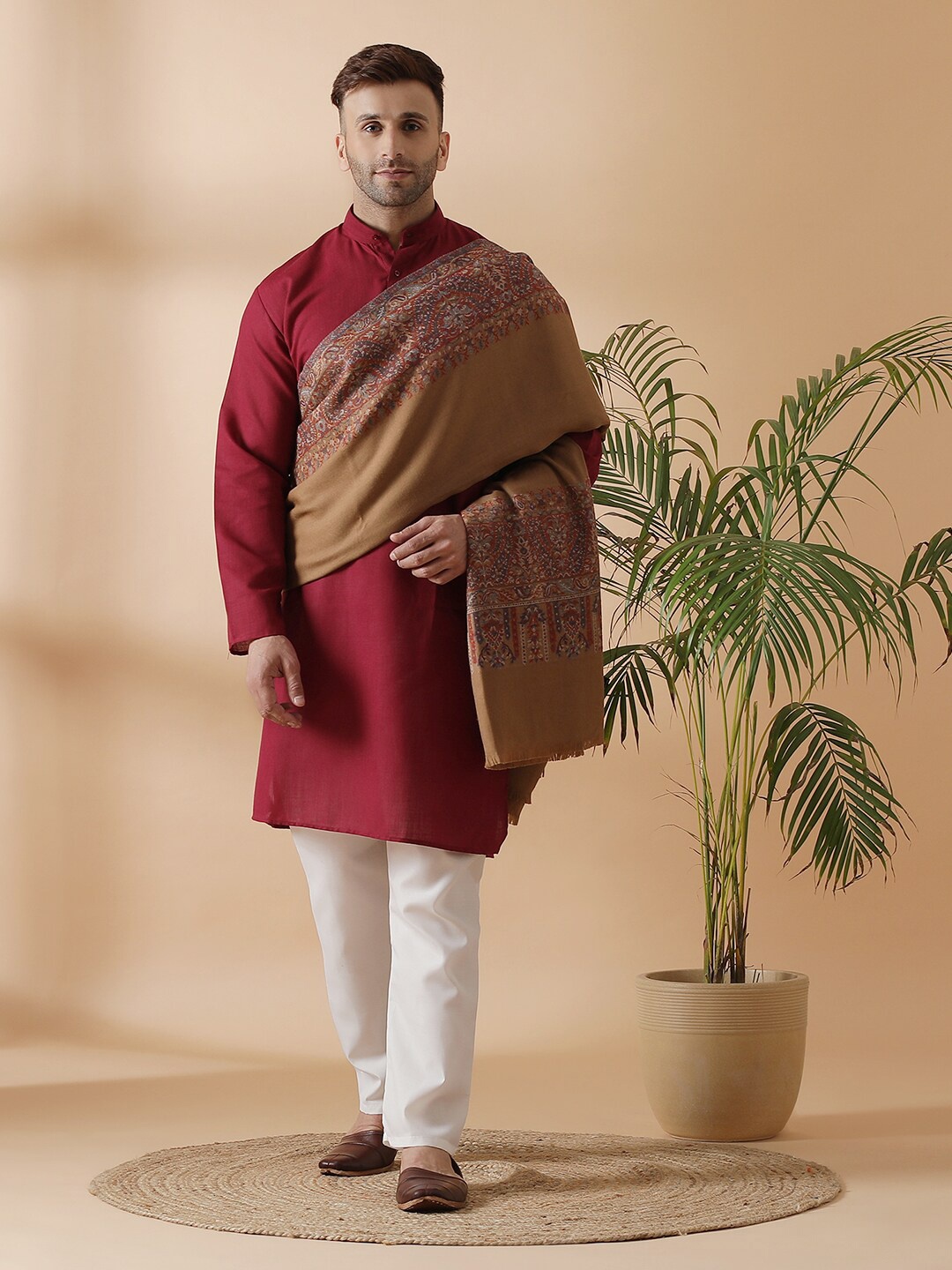 

SHINGORA Men Beige & Brown Woven Design Pure Woolen Shawl