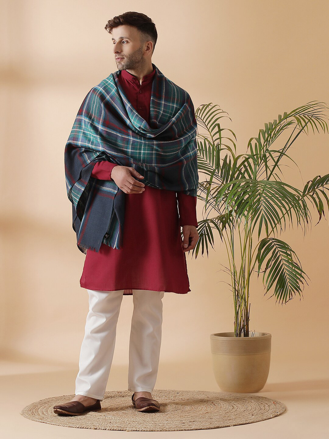 

SHINGORA Men Blue & Red Woven-Design Pure Woolen Shawl