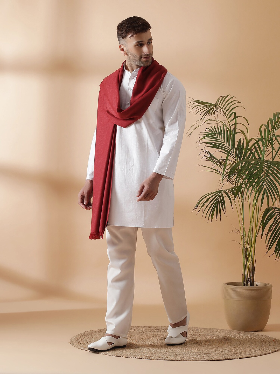 

SHINGORA Men Maroon Woven-Design Pure Woolen Shawl