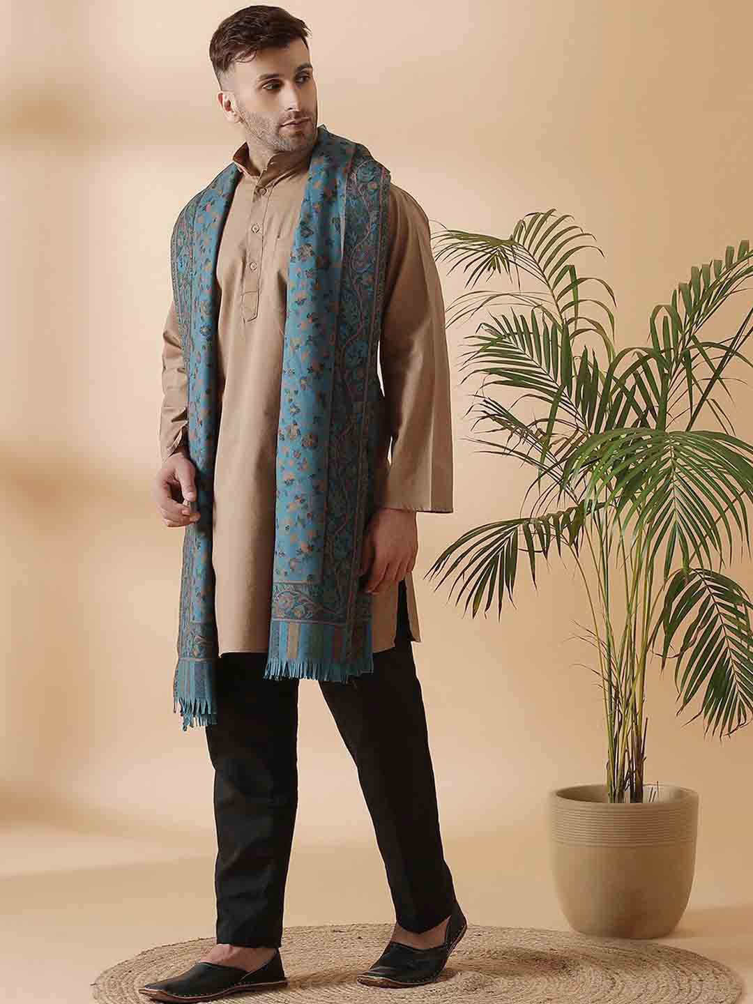 

SHINGORA Men Blue & Green Woven-Design Pure Woolen Shawl