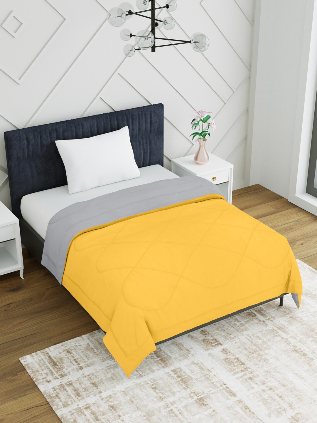 

EverHOME Grey & Yellow Microfiber Mild Winter Single Bed Comforter
