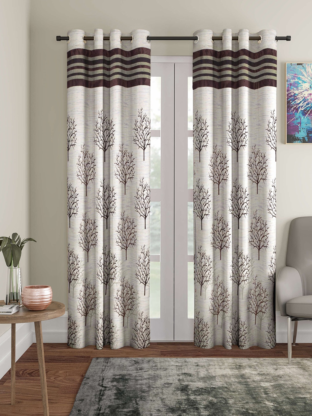 

Arrabi Brown & Off White Set of 2 Ethnic Motifs Long Door Curtains