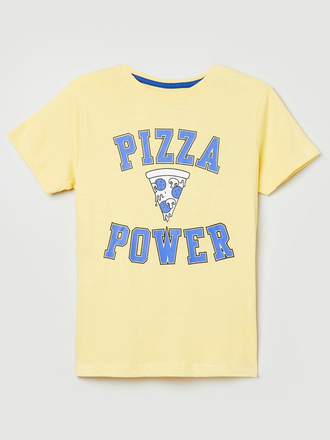 max Boys Yellow & Blue Typography Printed T-shirt