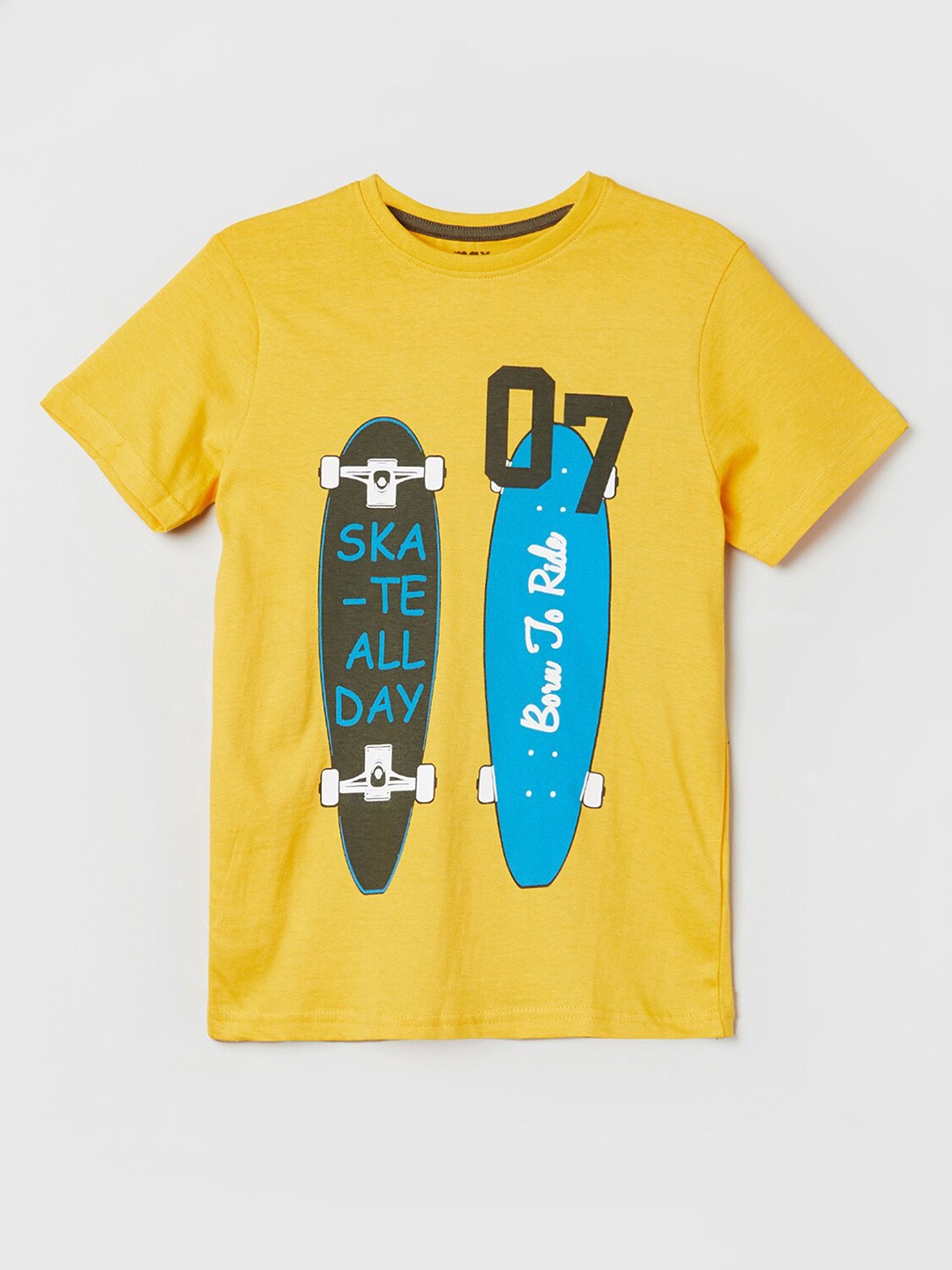 

max Boys Yellow & Blue Typography Printed T-shirt