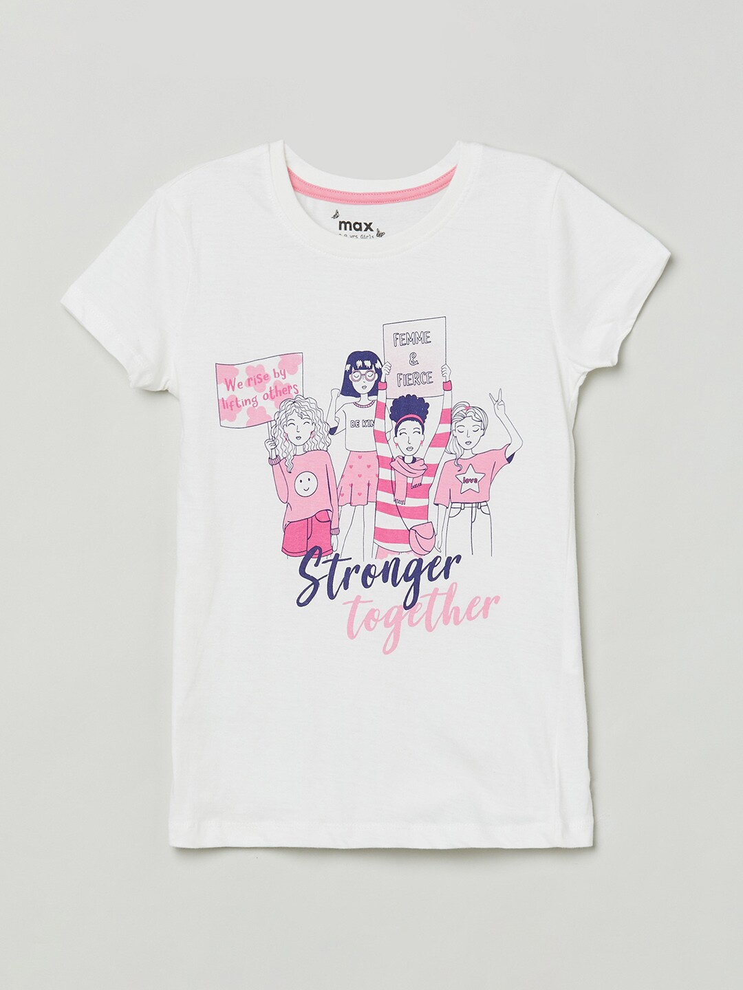 

max Girls White Typography Printed T-shirt