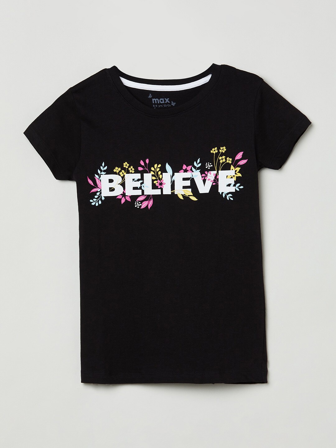 

max Girls Black & White Typography Printed T-shirt