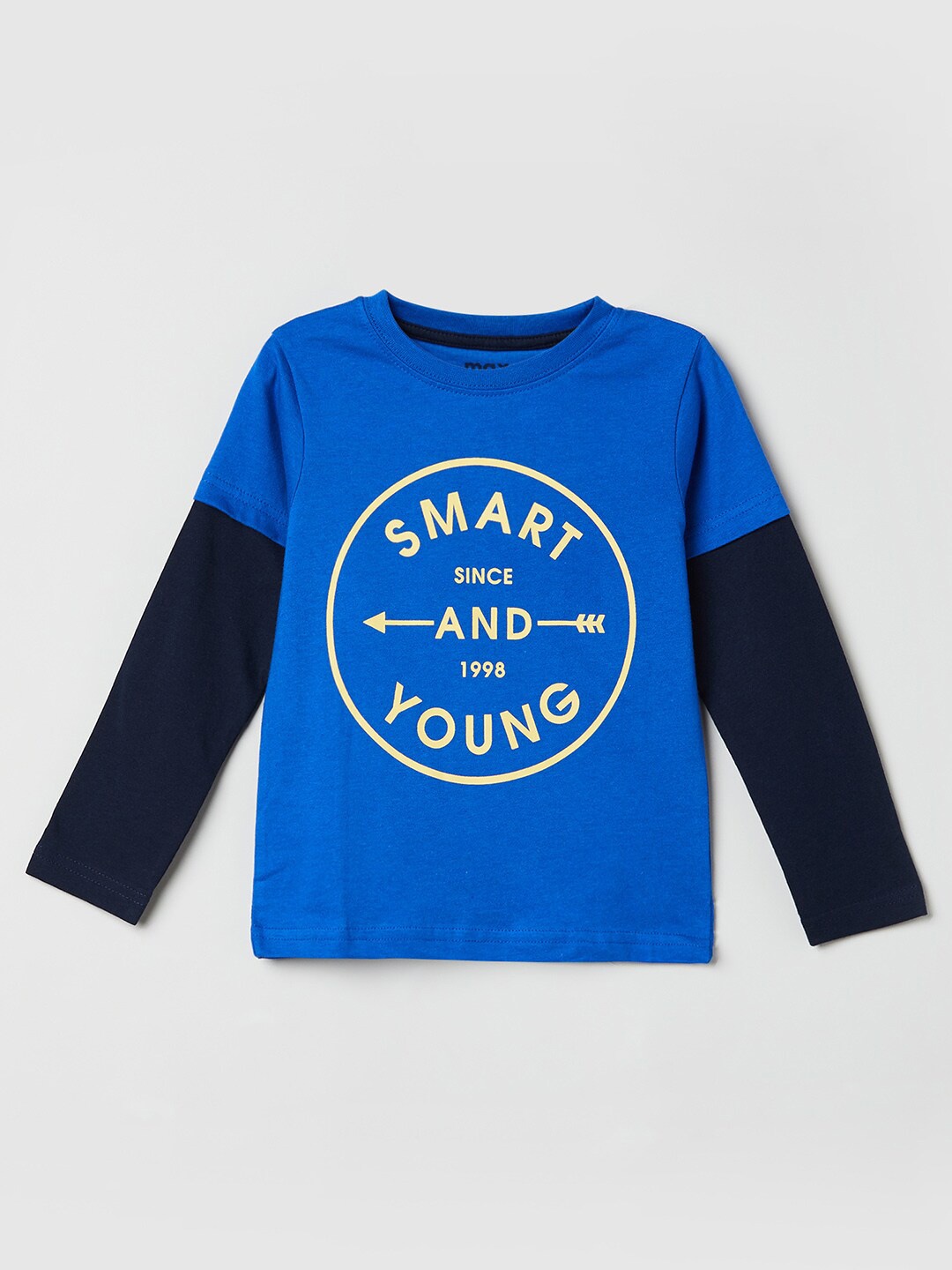max Boys Blue Typography Printed T-shirt