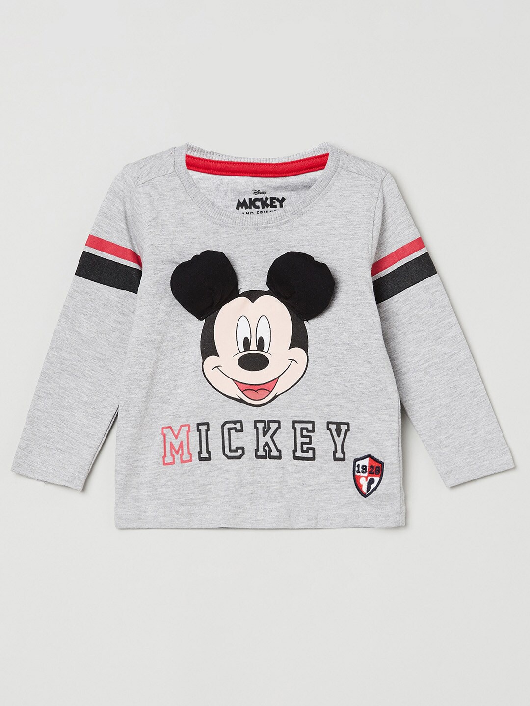 

max Boys Grey & Black Mickey Mouse Printed T-shirt