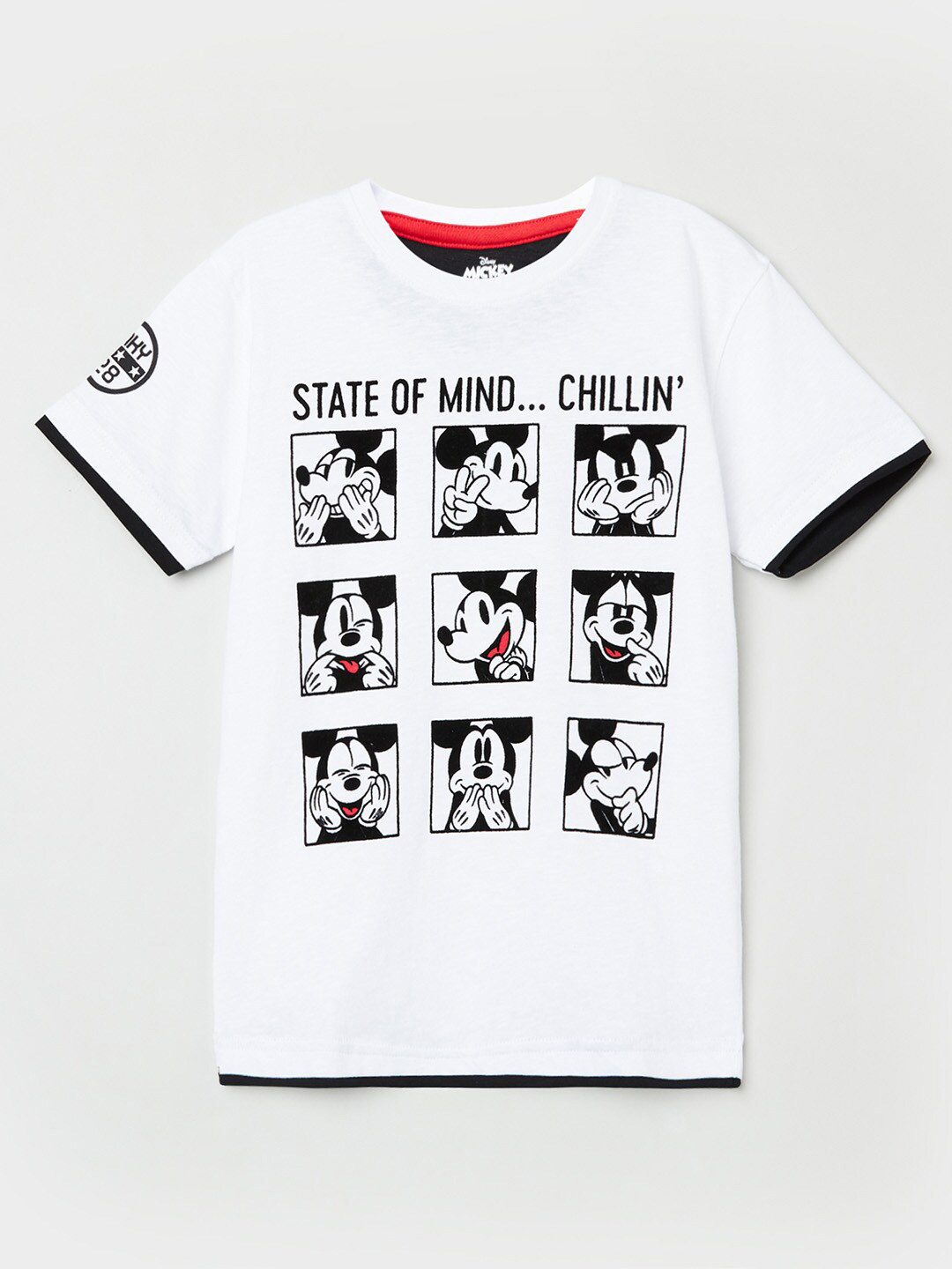 

max Boys White & Black Mickey Mouse Printed T-shirt