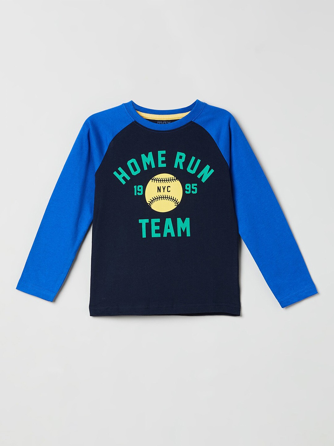 

max Boys Navy Blue Typography Printed Applique T-shirt
