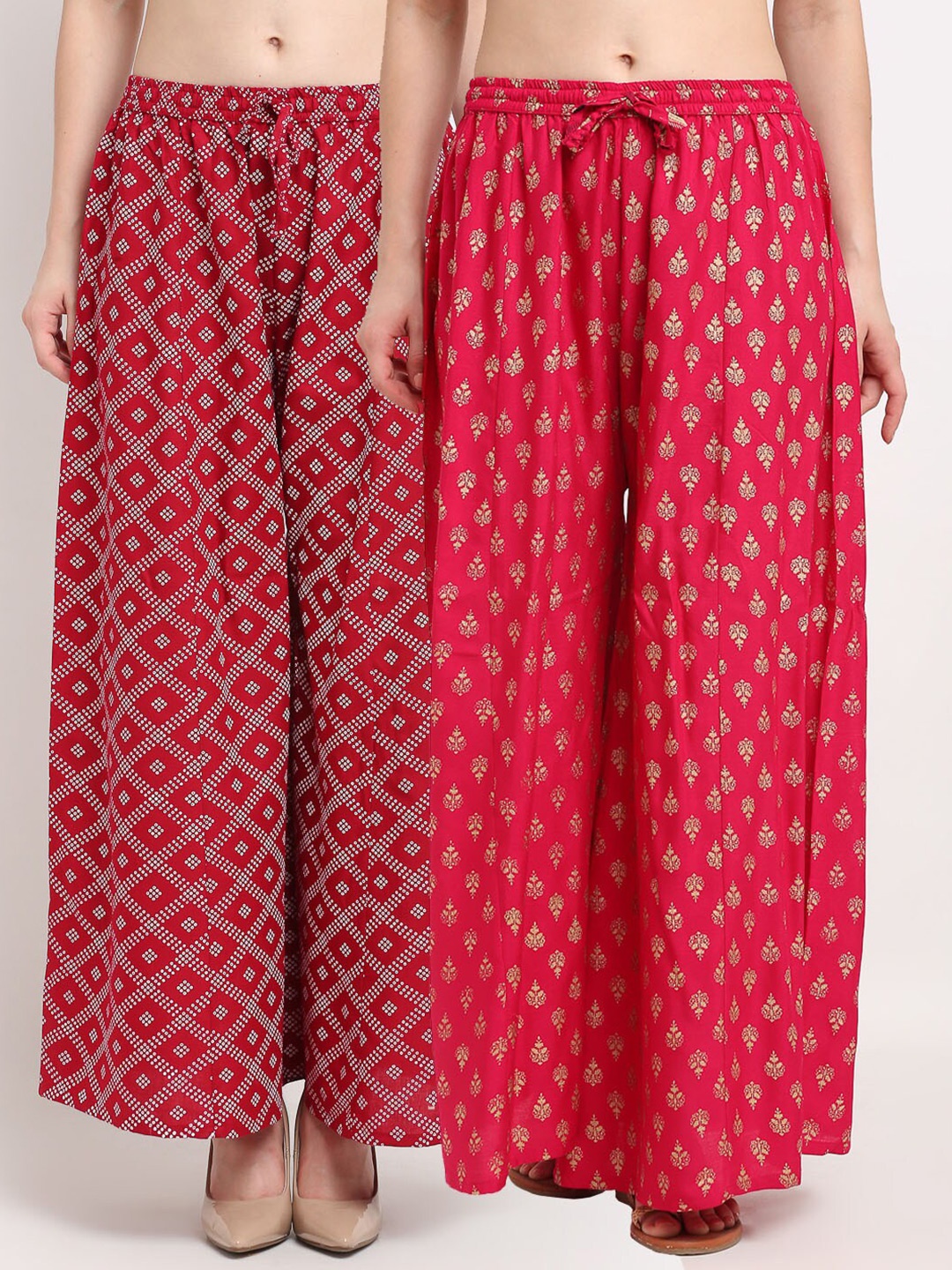 

GRACIT Women Maroon & Pink 2 Ethnic Motifs Printed Flared Ethnic Palazzos