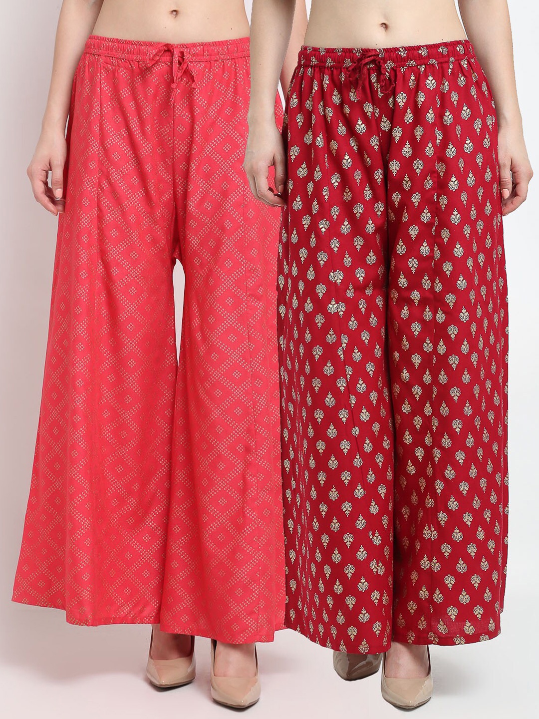 

GRACIT Women Orange & Maroon Pack Of 2 Ethnic Motifs Printed Flared Knitted Palazzos
