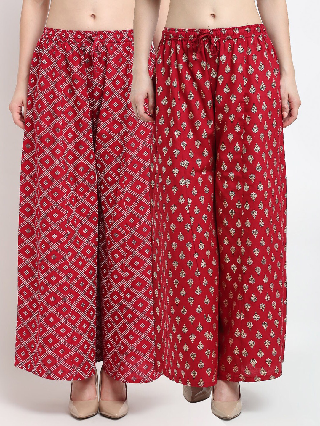 

GRACIT Women Fuchsia & Red 2 Ethnic Motifs Printed Flared Knitted Palazzos