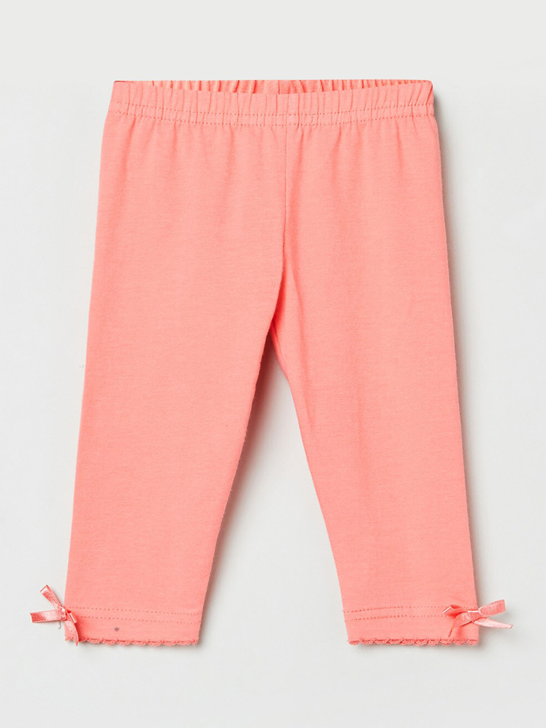 

max Infant Girls Coral Orange Solid Ankle-Length Leggings