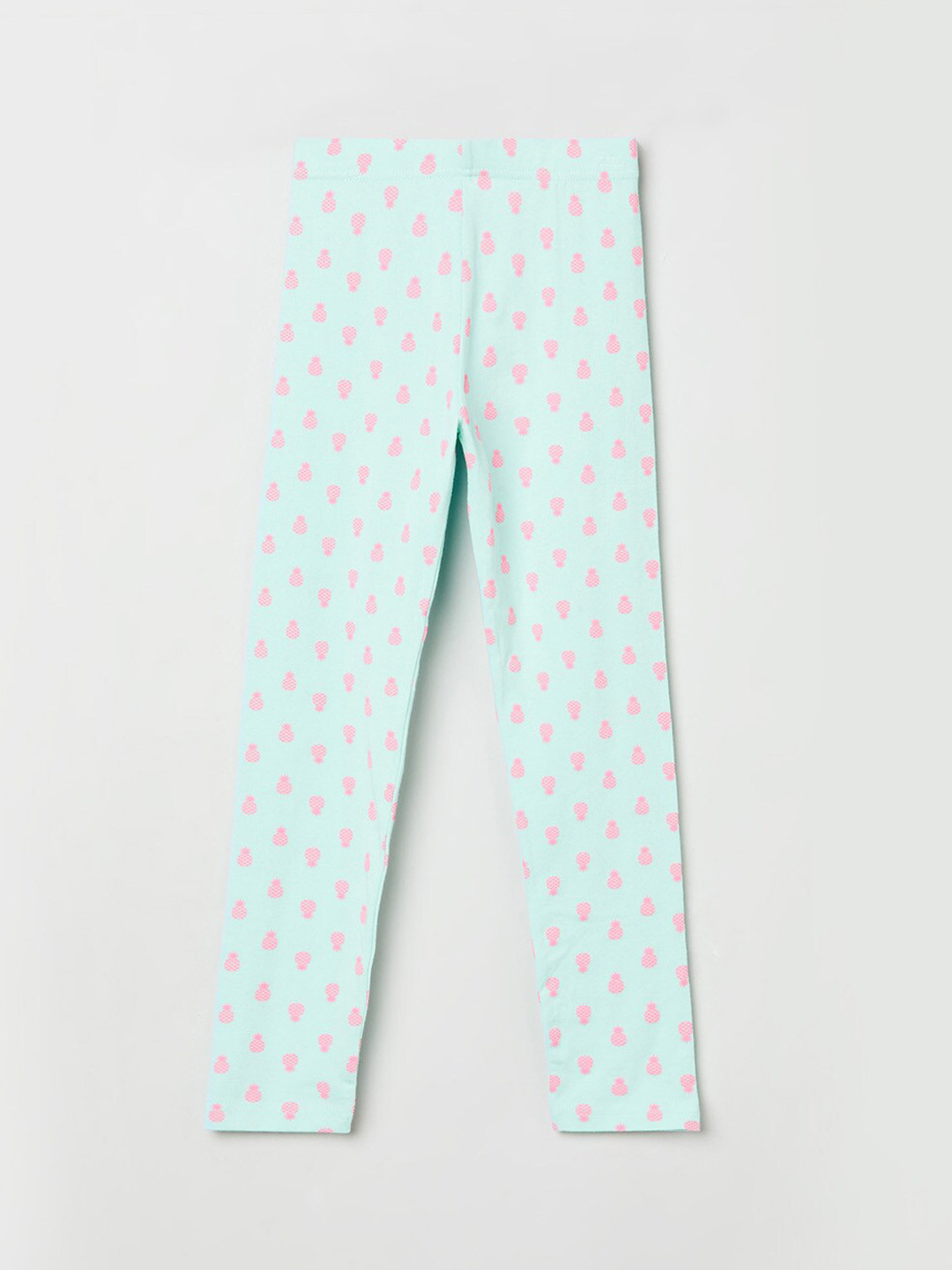 

max Girls Sea-Green & Pink Printed Ankle-Length Leggings