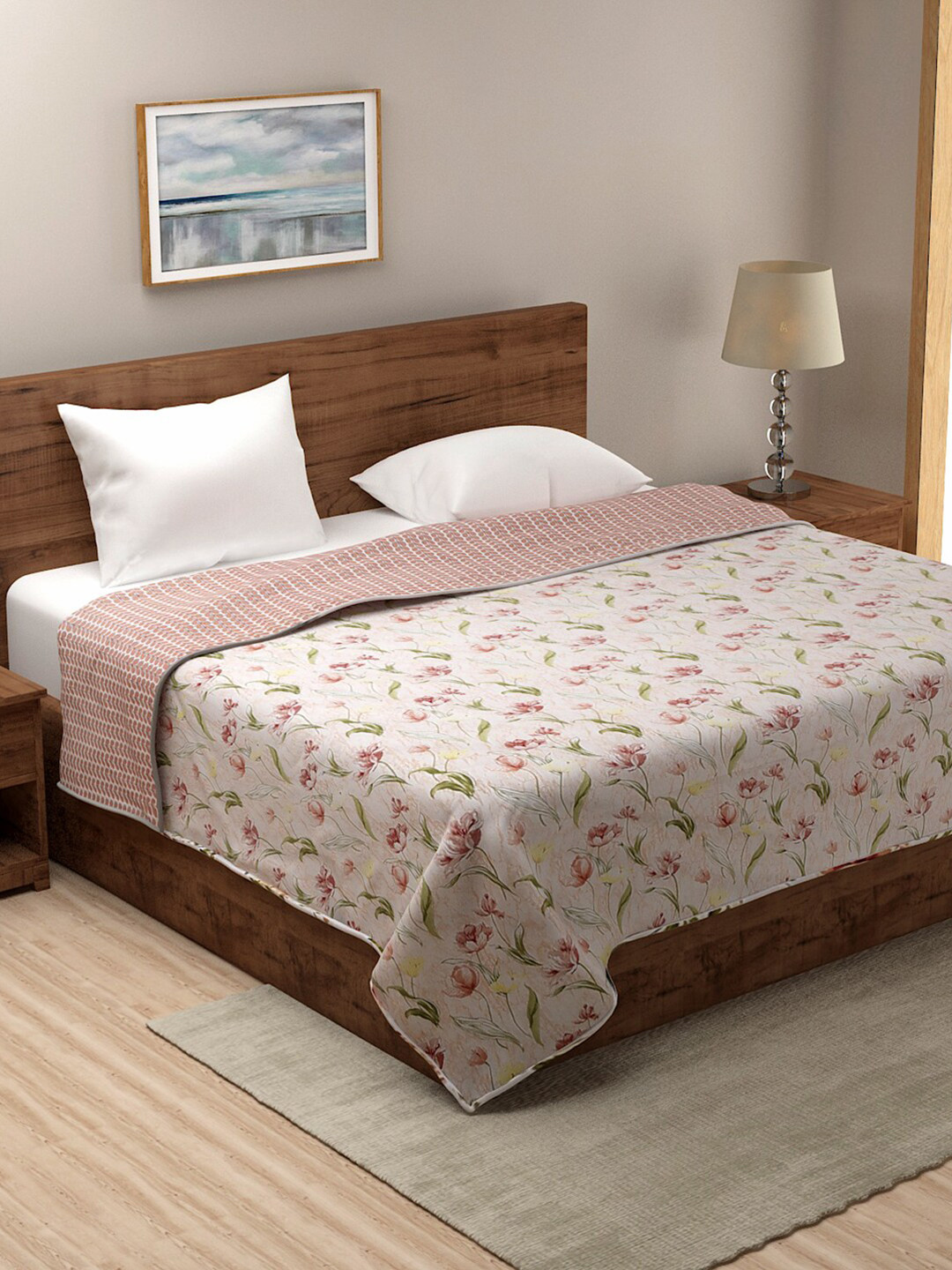 

Rajasthan Decor Pink & Green Floral AC Room 120 GSM Double Bed Dohar