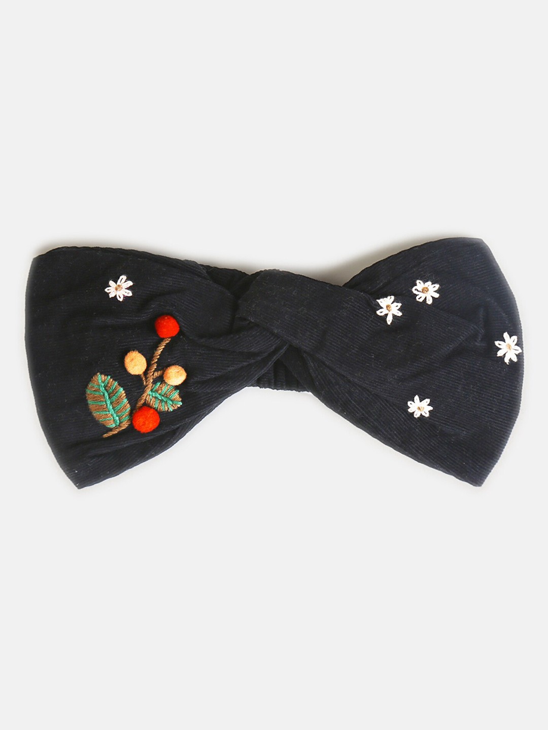 

Cherry Crumble Girls Black Embroidered Cotton Chill Wrap Headband