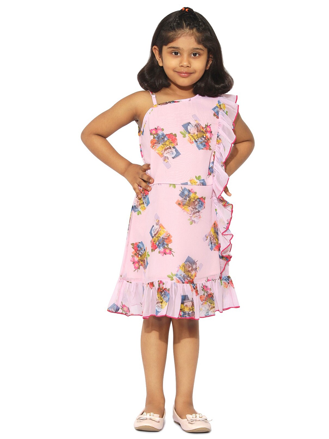 

Stylo Bug Pink & Blue Floral One Shoulder A-Line Dress