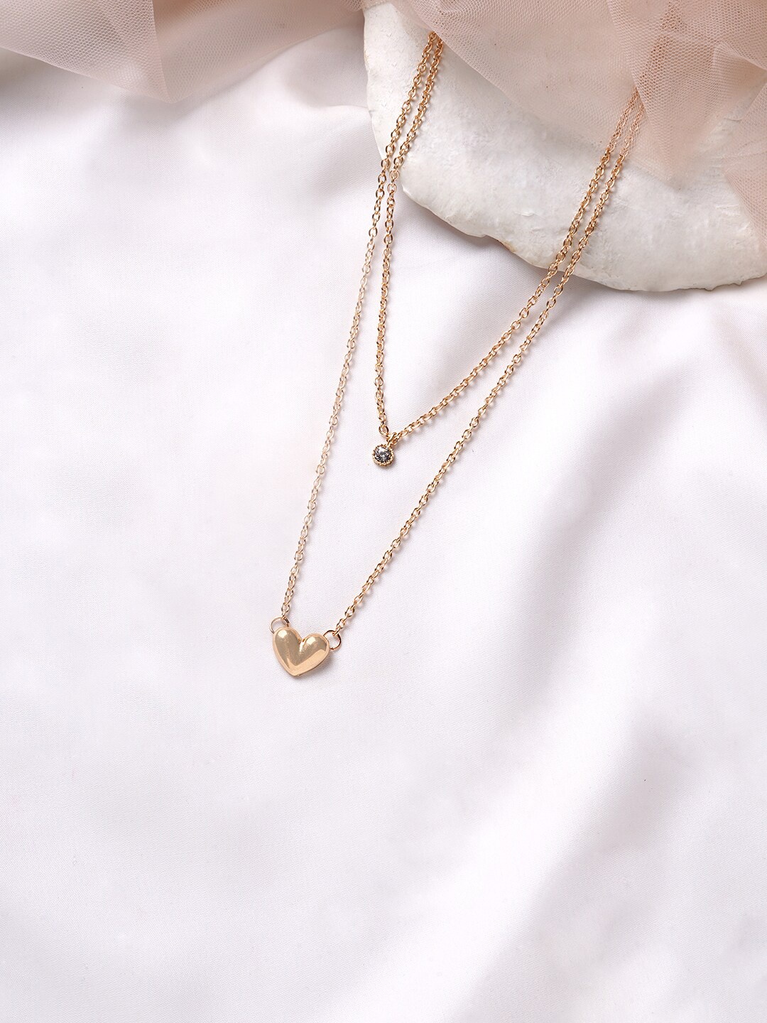 

BEWITCHED Gold-Toned Sparkles In Heart Layered Necklace