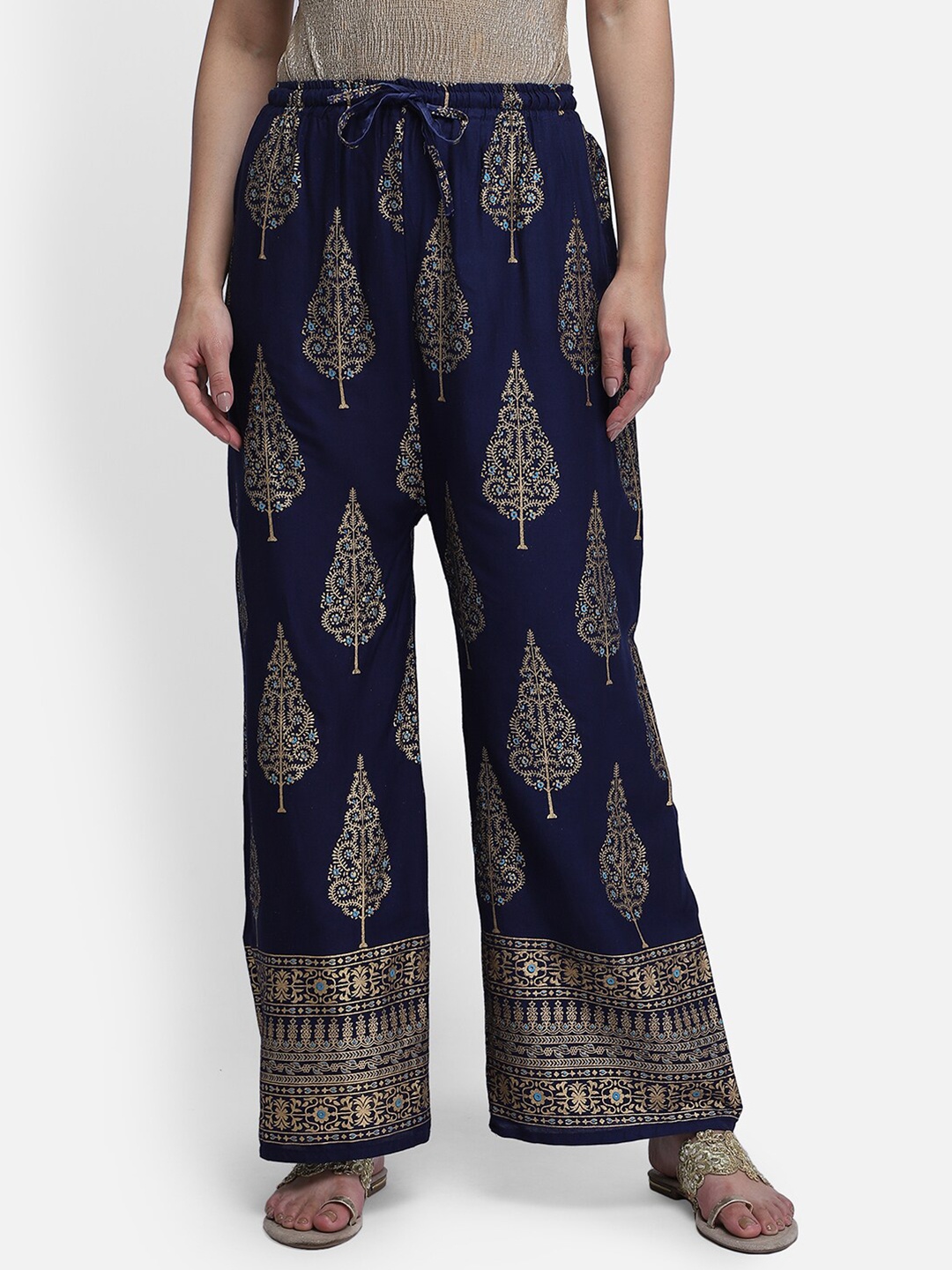 

Aditi Wasan Women Blue & Gold-Toned Ethnic Motifs Printed Palazzos