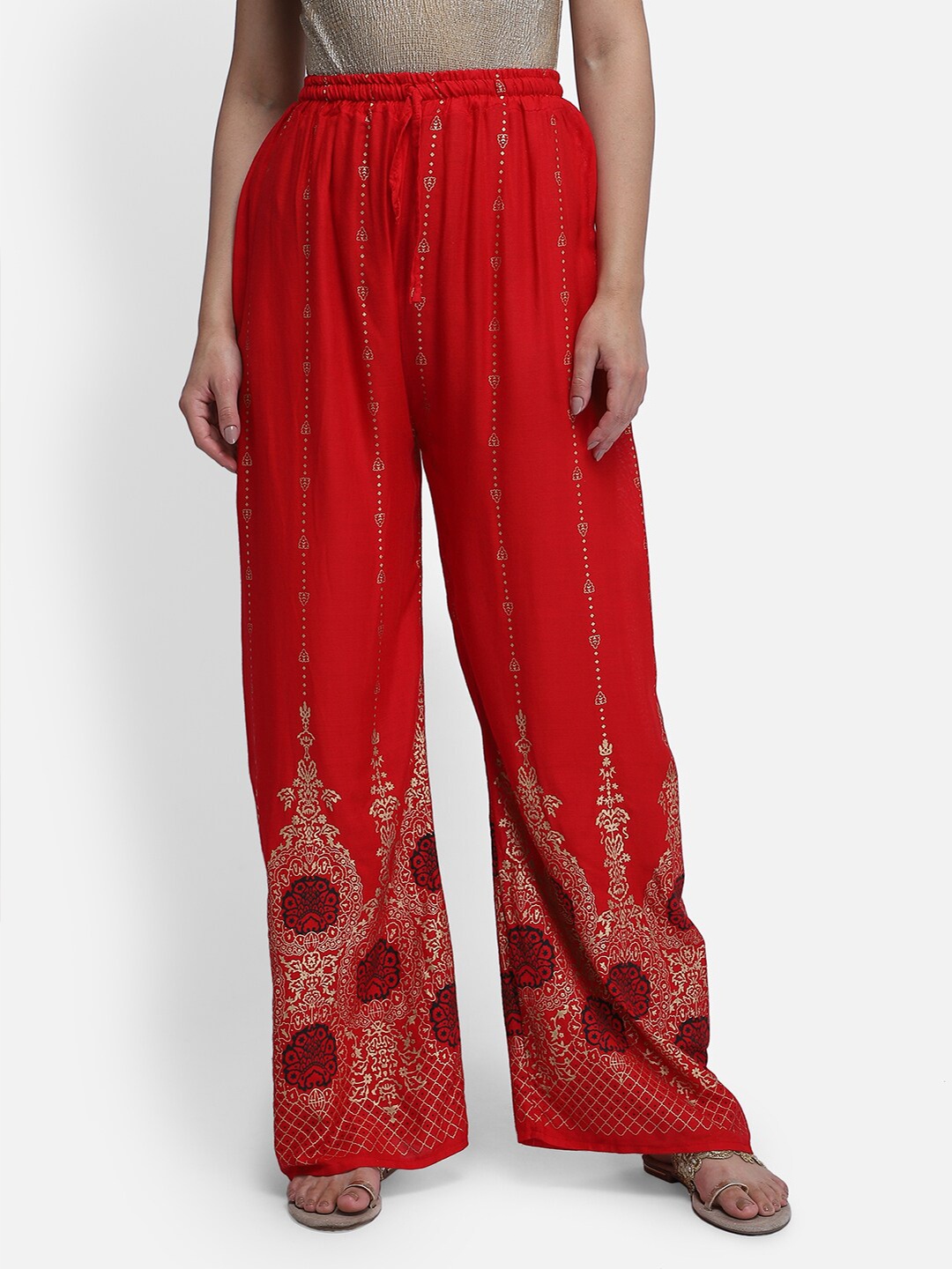 

Aditi Wasan Women Red & Gold Ethnic Motifs Printed Relaxed Fit Palazzos