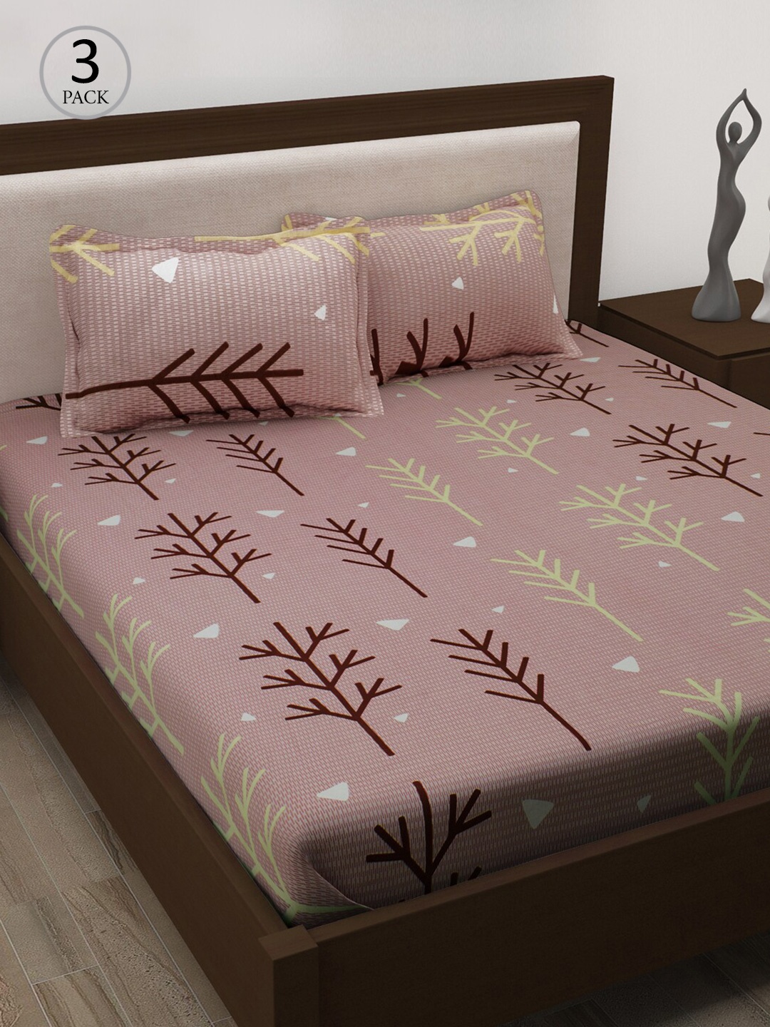 

Story@home Mauve & Maroon 186 TC 100% Cotton 3 Queen Bedsheet With 6 Pillow Covers