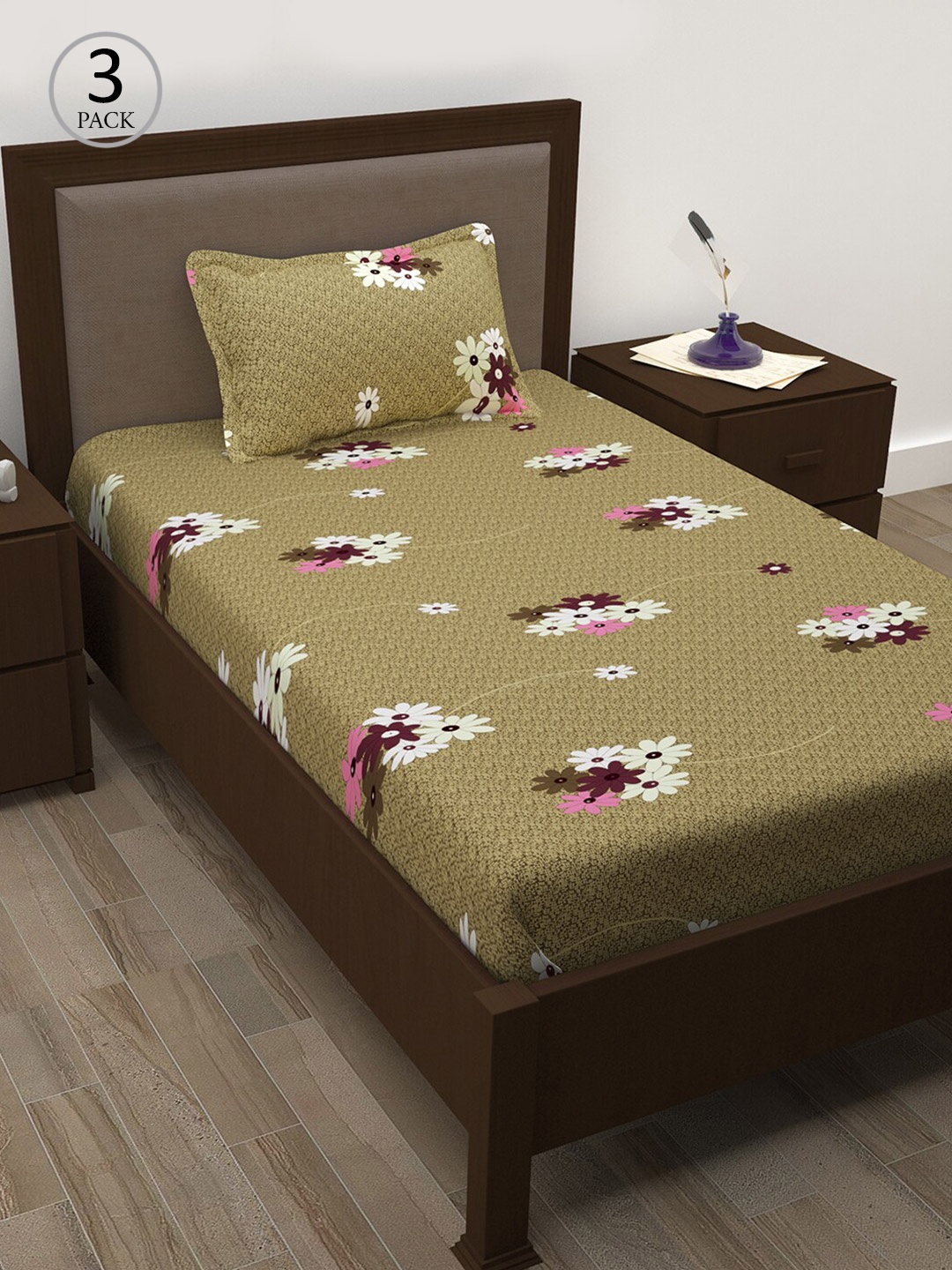 

Story@home Brown & Burgundy Floral 208 TC Pack Of 3 Single Bedsheet with 3 Pillow Covers