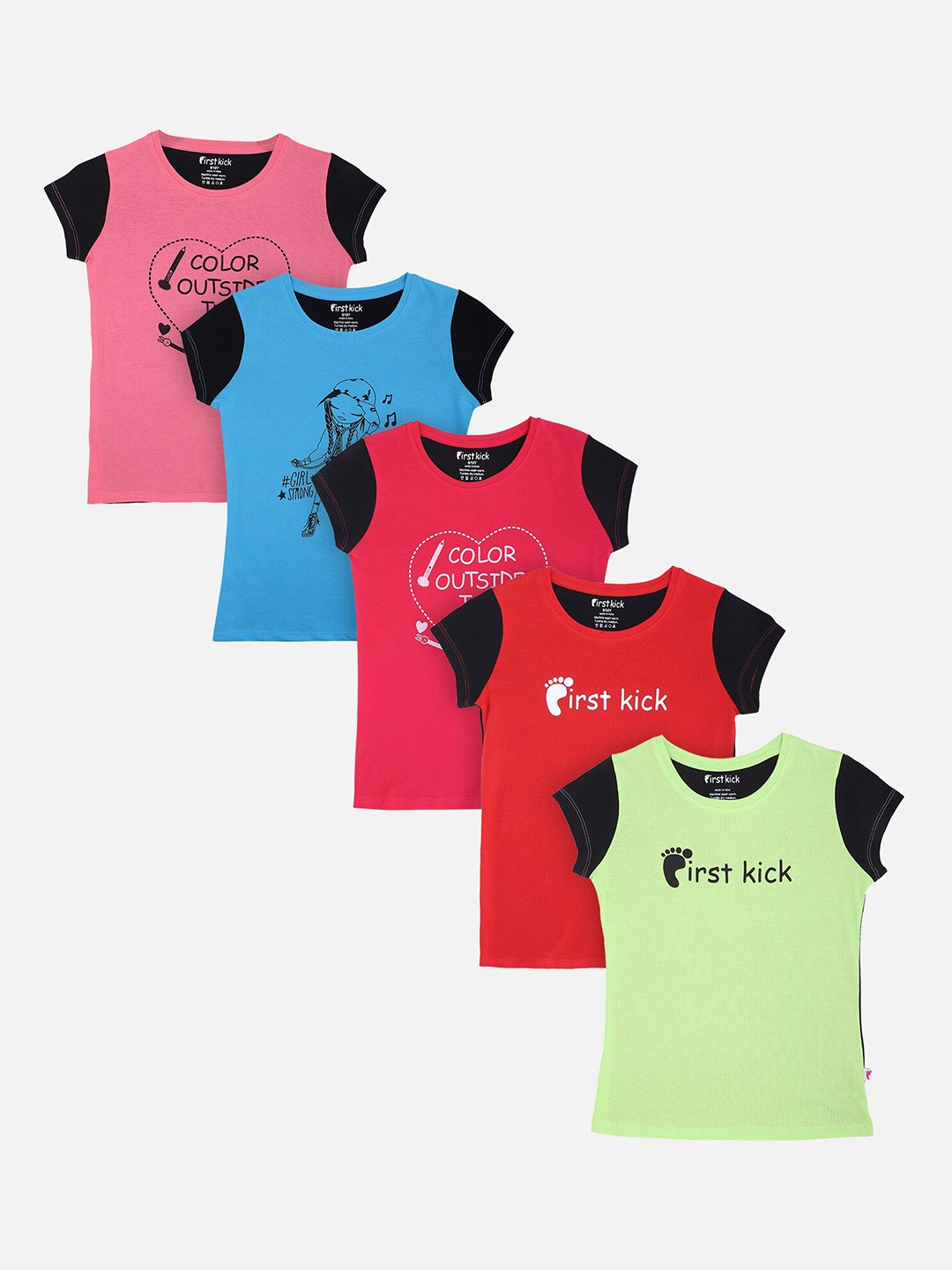 

First Kick Girls Multicoloured Typography 5 Printed Applique T-shirt, Multi