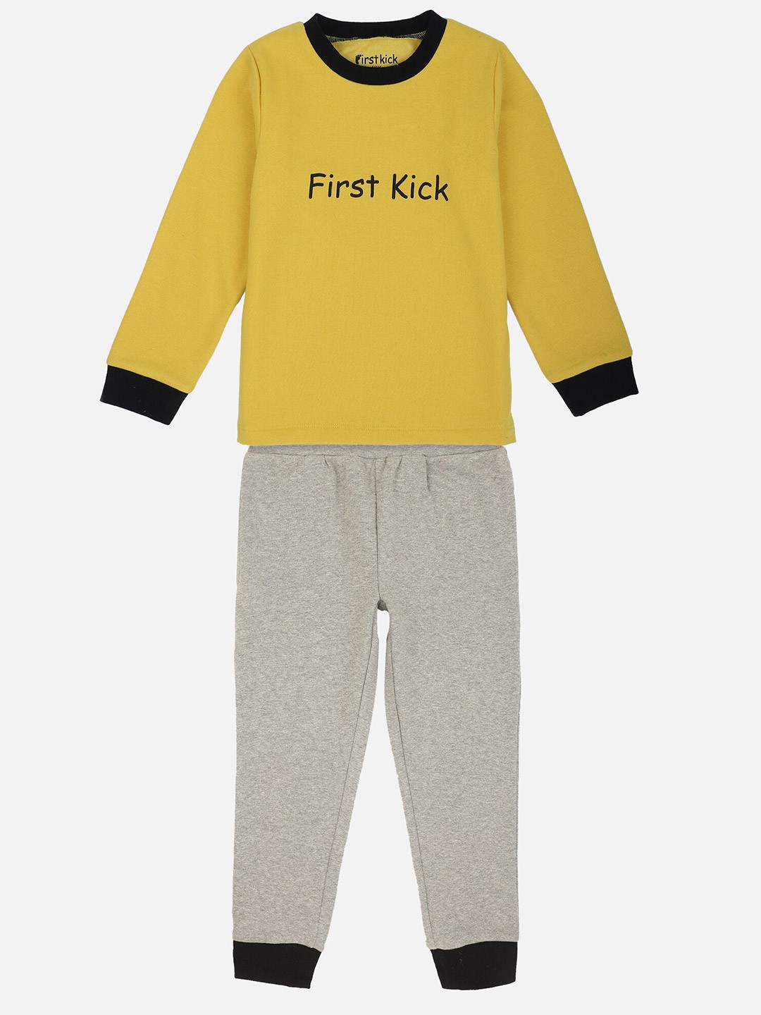 

First Kick Boys Yellow & Grey Printed T-shirt with Pyjamas