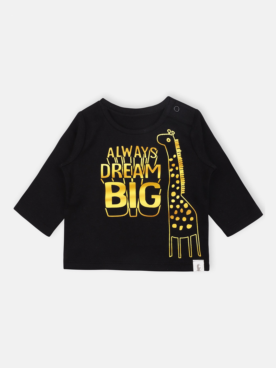 

Babysafe Boys Black & Gold-Toned Printed Round Neck Cotton T-shirt