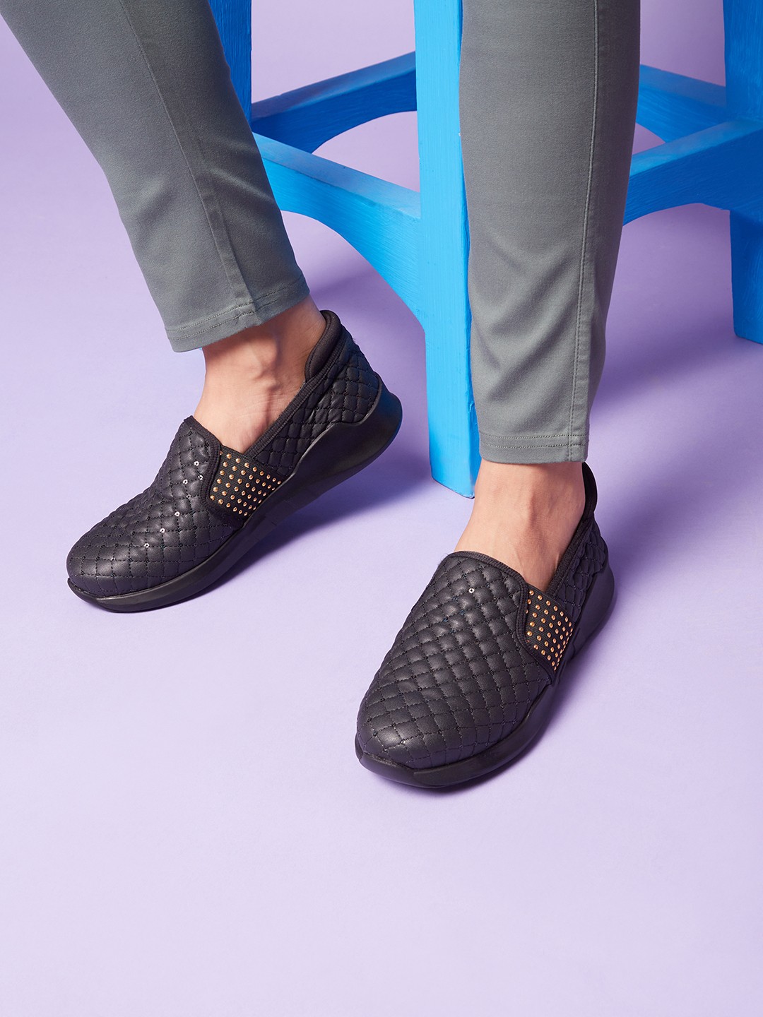 

Liberty Women Black Textured Slip-On Sneakers