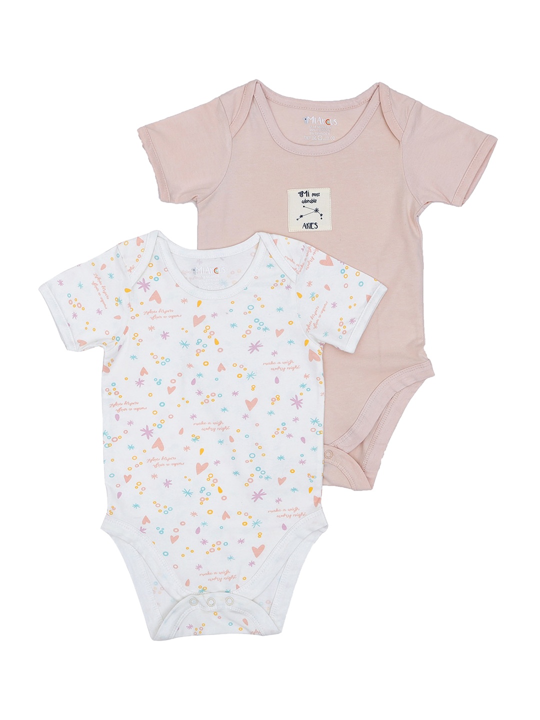 

MiArcus Infant Kids Set of 2 White & Mauve Printed Rompers