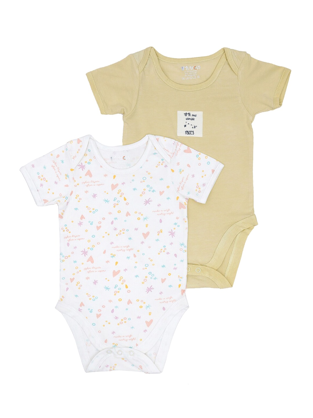 

MiArcus Kids Unisex Pack Of 2 White & Beige Printed Bodysuit