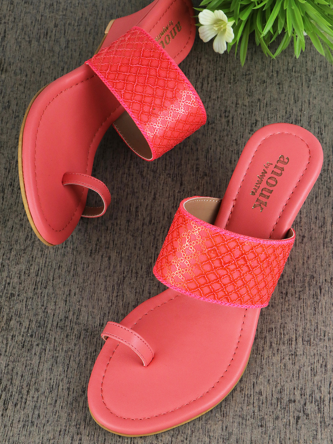 

Anouk Coral Pink Ethnic Wedge Heels